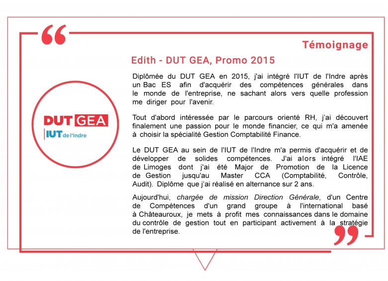 IUT Indre - DUT GEA - Témoignage Edith Promo 2015 IUT Indre - DUT GEA - Témoignage Edith Promo 2015