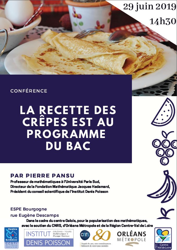Affiche conférence pâte à crêpes au programme du BAC (fruits, cadre bleu avec texte de présentation)