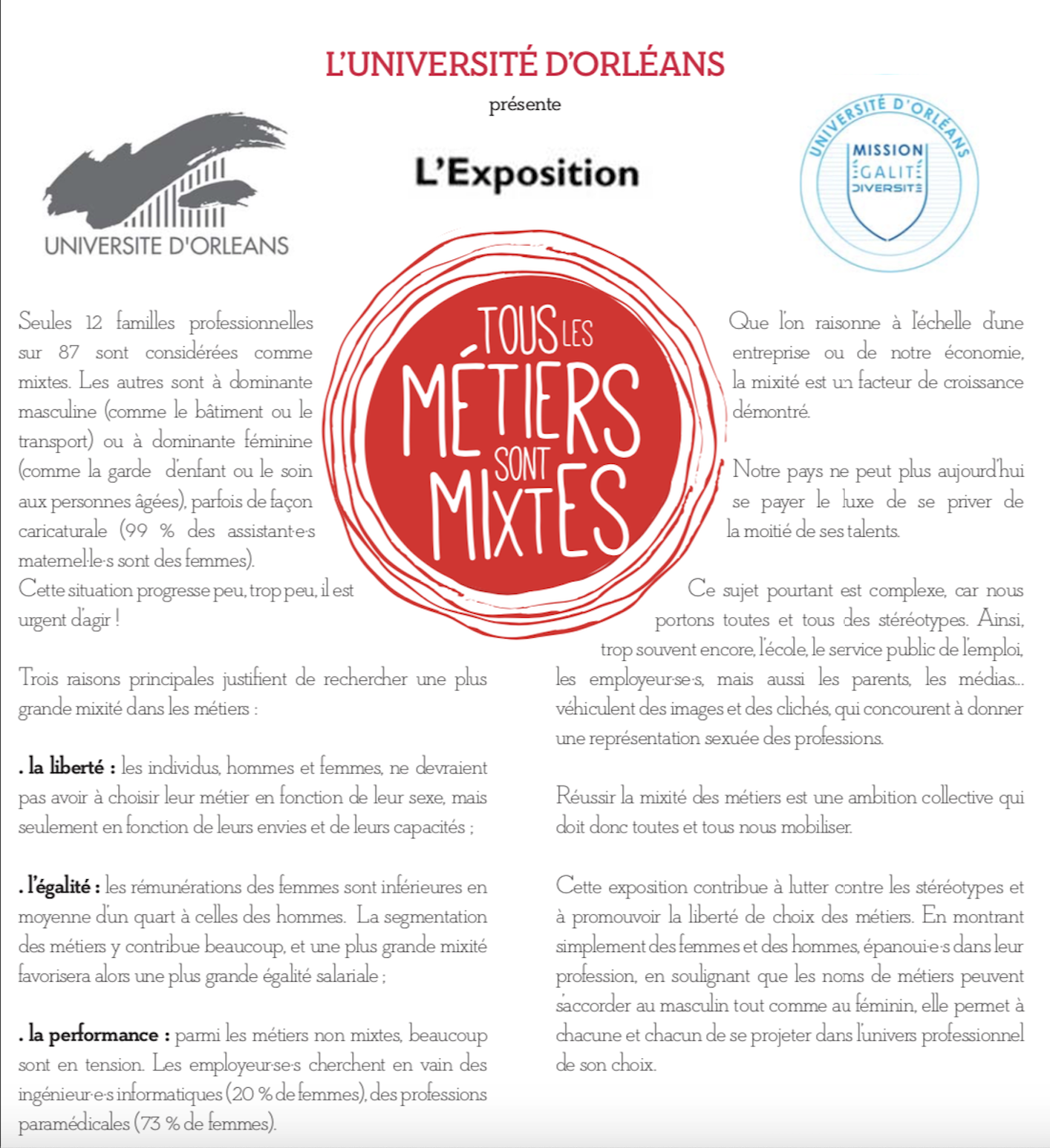 Exposition "Tous les métiers sont mixtes"