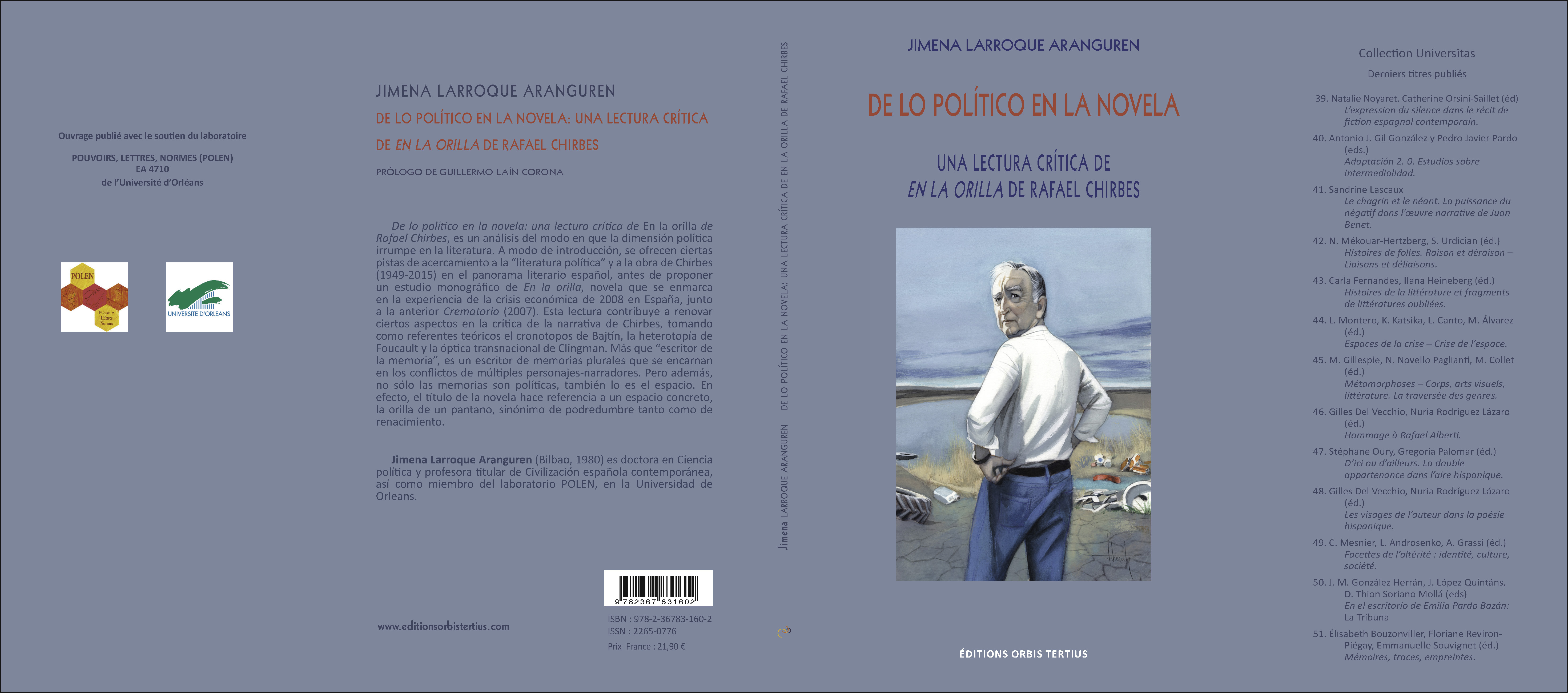 Couv De político en la novela, Jimena Larroque Couverture de l'ouvrage De lo político en la novela et quatrième de couverture