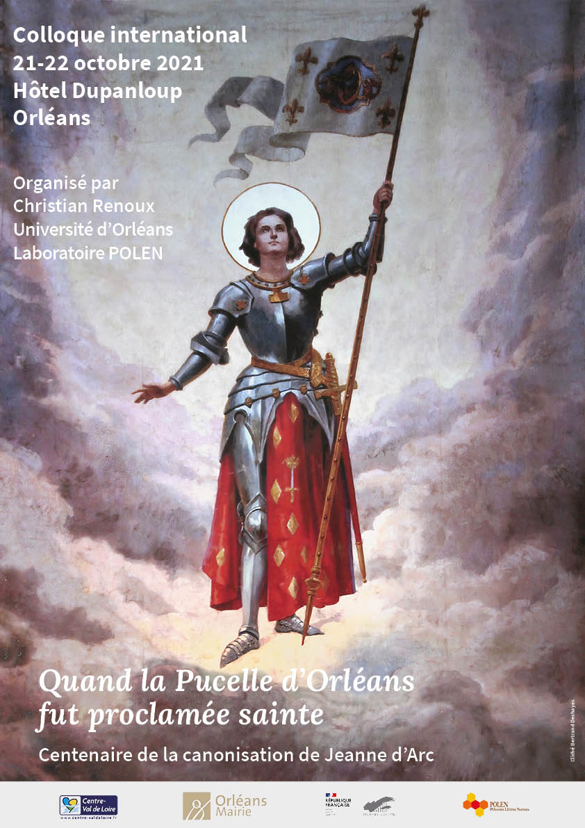 Affiche du colloque international "Quand la Pucelle d'Orléans fut proclamée sainte", à l'hôtel Dupanloup à Orléans les 21 et 22 octobre 2021