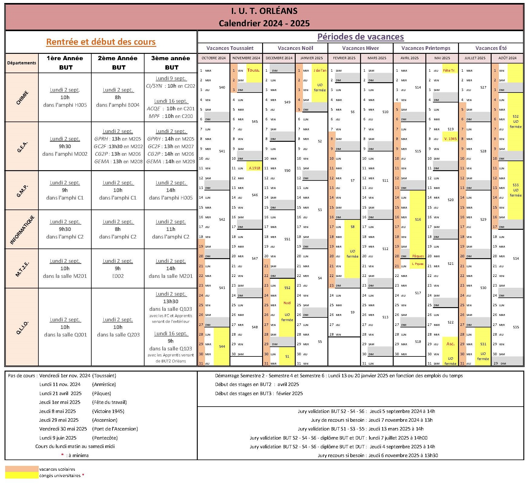 Calendrier IUTO 24-25