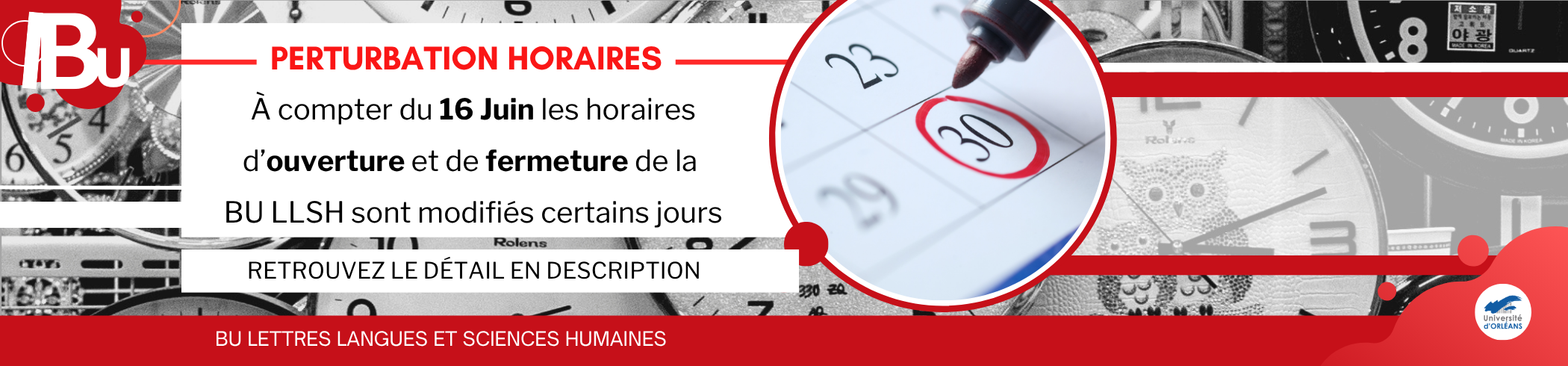 Horaires du mois de Juin Reprise du texte de l'actu, photo d'un calendrier