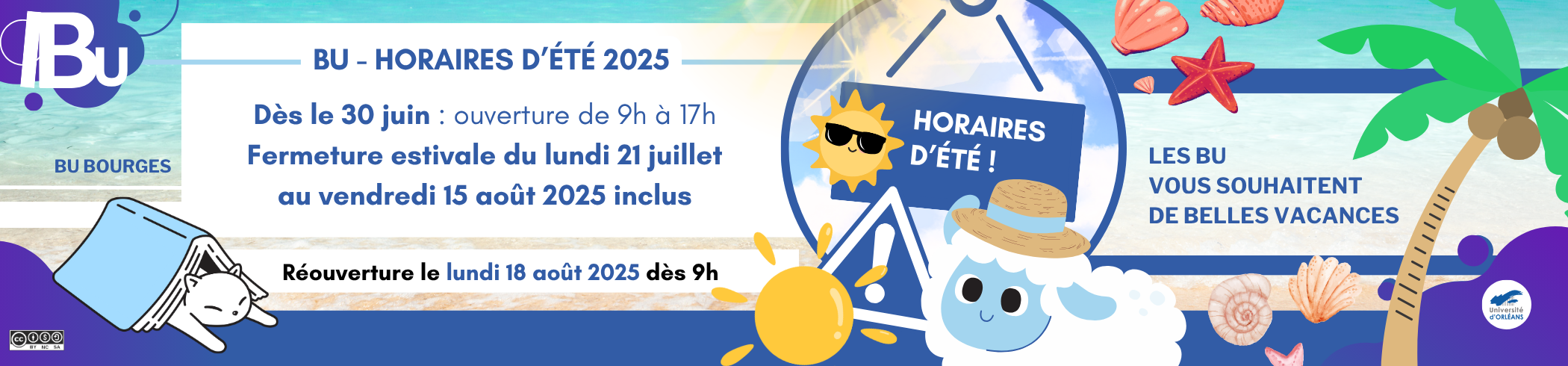 Affiche des horaires Reprise du texte de l'actu, dessin de plage