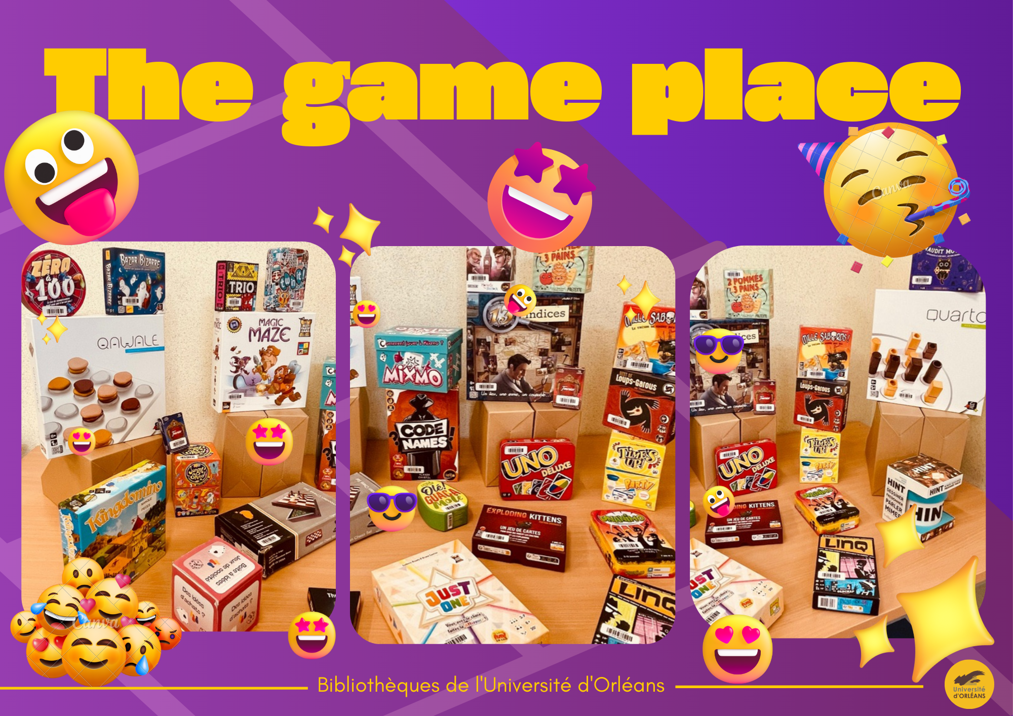 photo des jeux à la BU, texte "The game place"