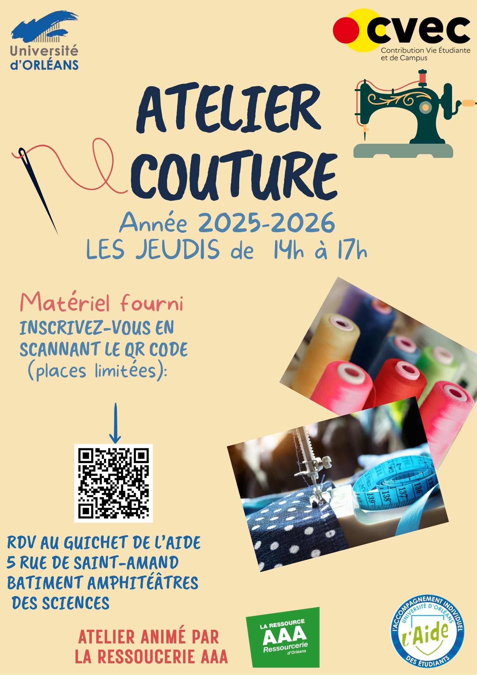 Découvrez la couture avec les ateliers du Guichet de l'AIDE
