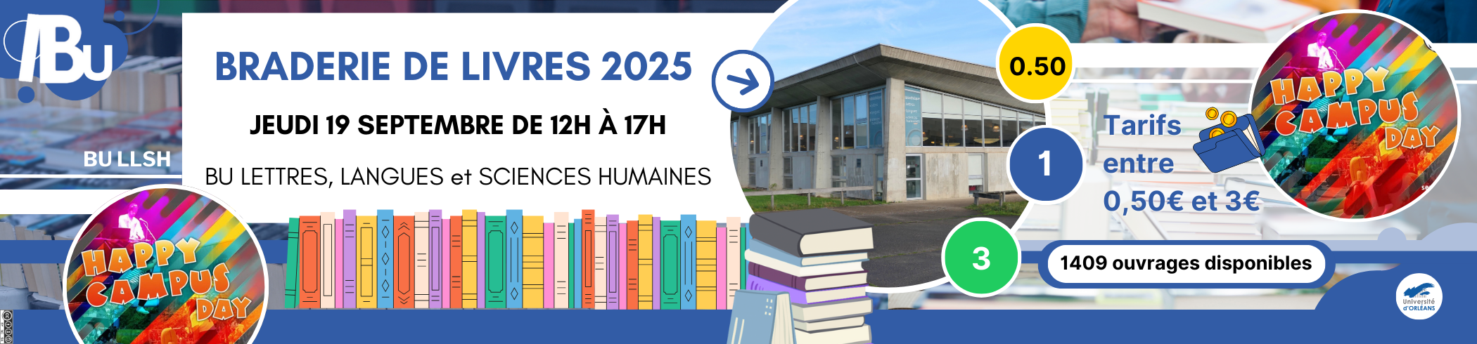 Braderie de livres 2025 Affiche de la braderie, reprise du texte de l'actu