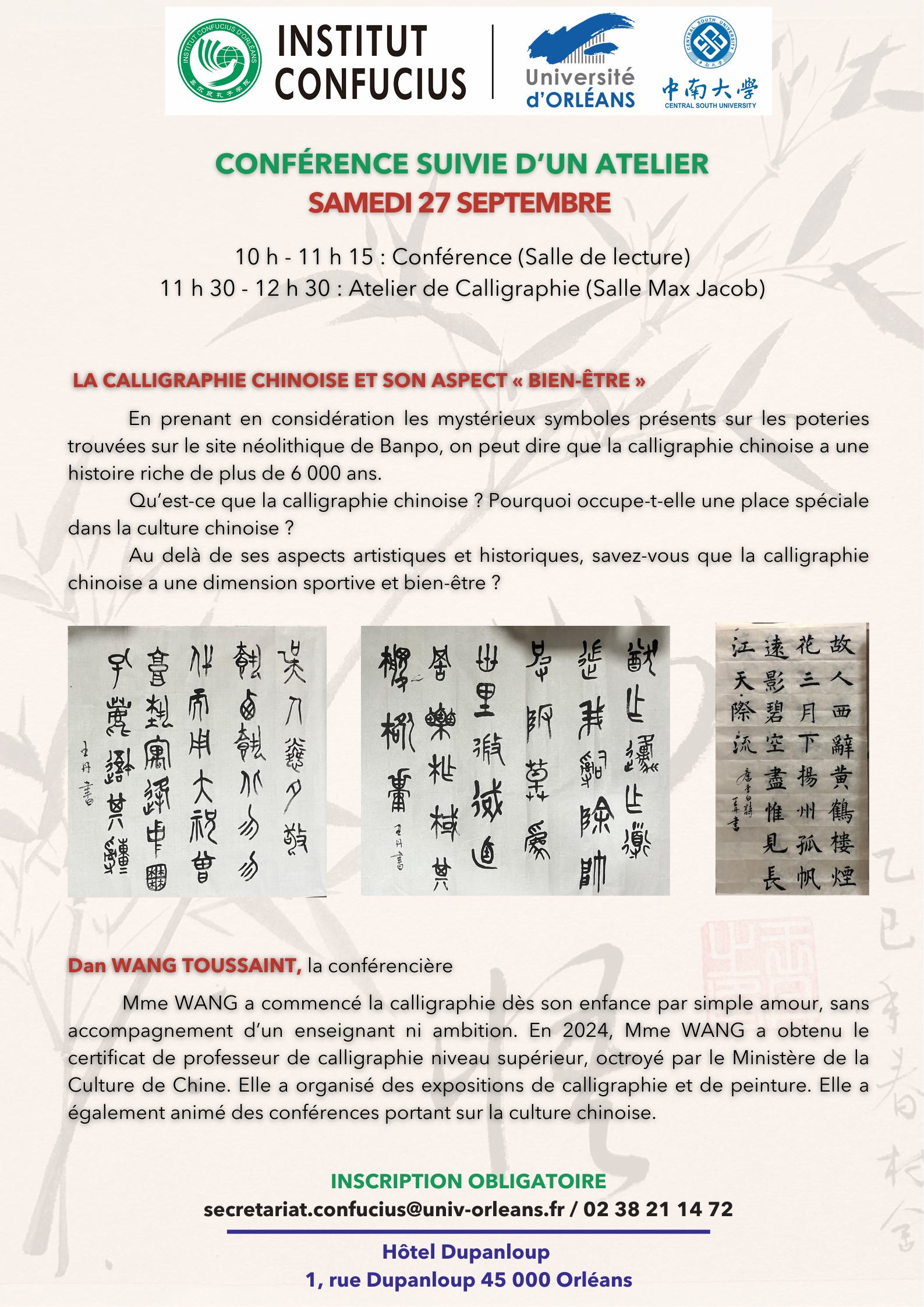 Conférence du 27 septembre 3 jours Confucius 2025