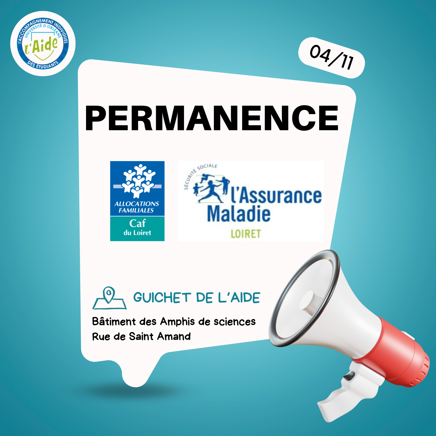 Permanence CPAM CAF du 4 novembre 2025 au guichet de l'Aide