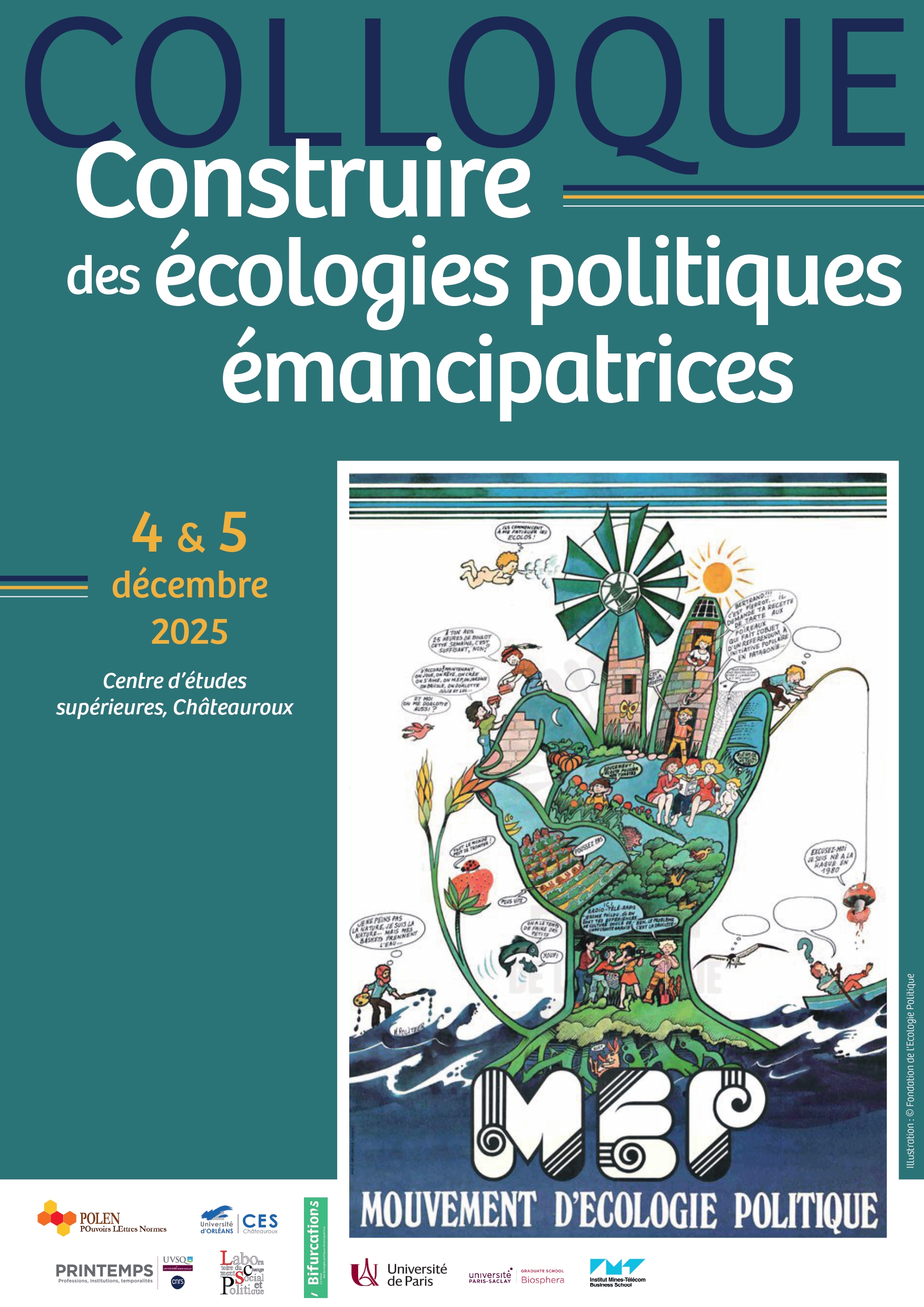 Affiche du colloque "Construire des écologies émancipatrices"
