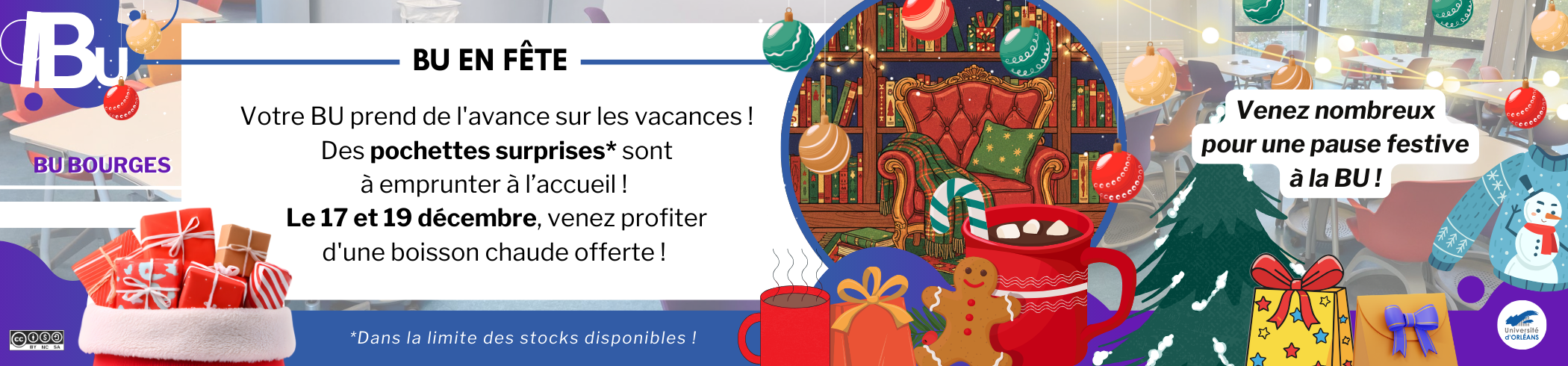 Reprise du texte de l'actu, dessins de sapins, de cadeaux, de boissons chaudes et d'un bonhomme en pain d'épice