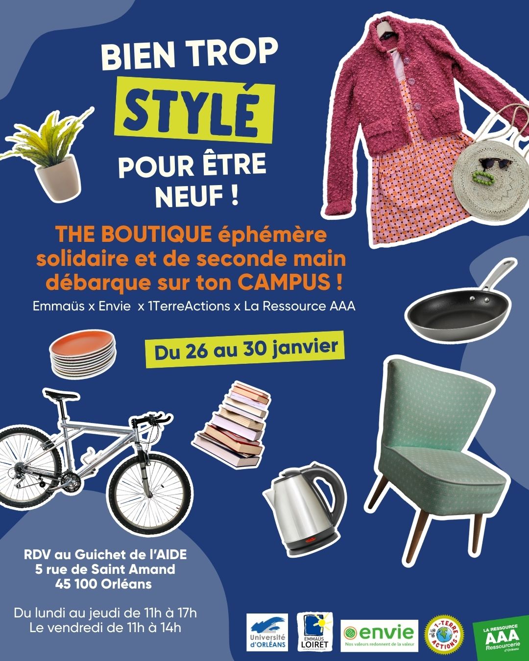 La Boutique éphémère et solidaire débarque du 26 au 30 janvier sur le campus d'Orléans !