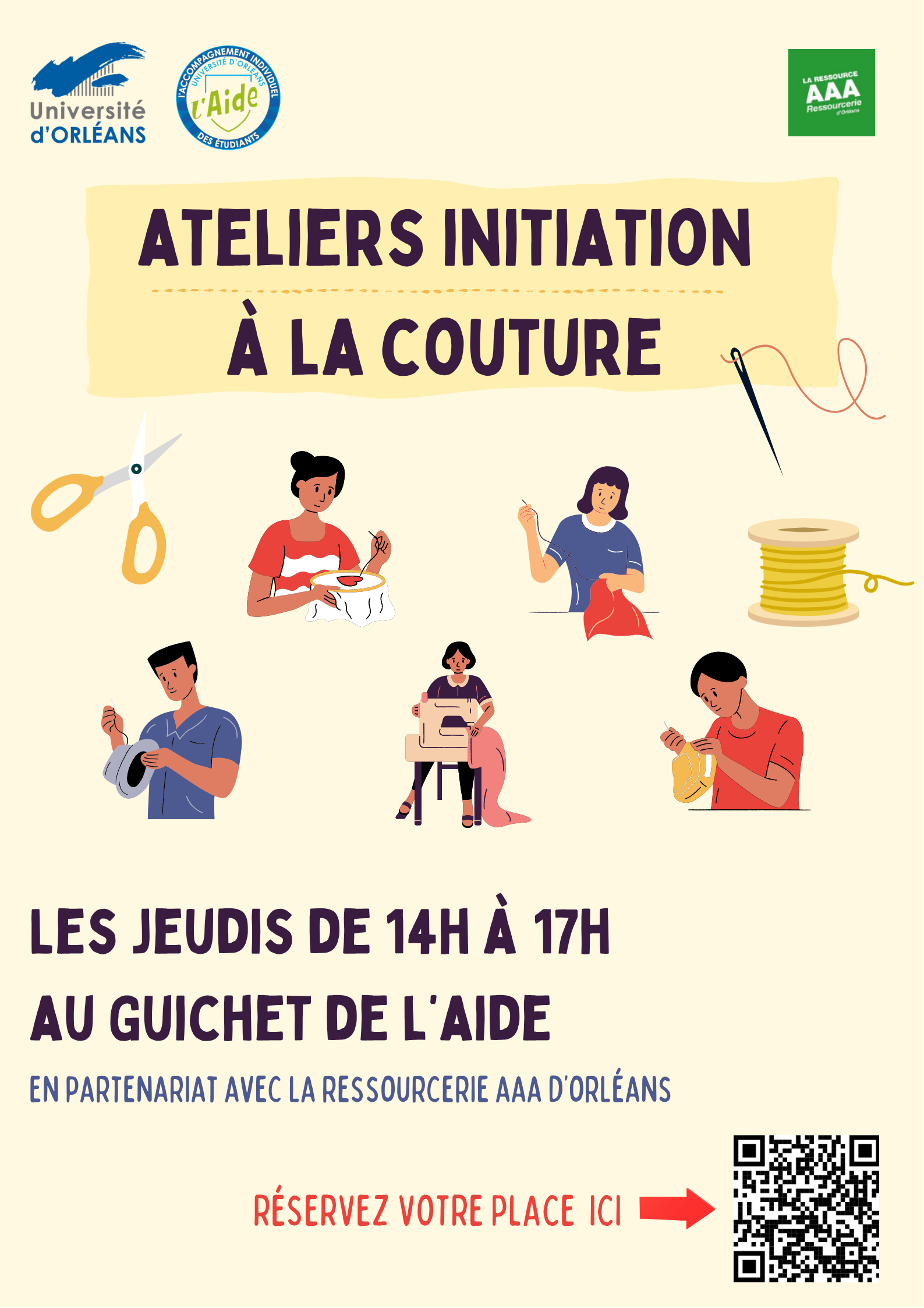Ateliers d'initiation à la couture, les jeudis de 14 à 17h au Guichet de l'AIDE
