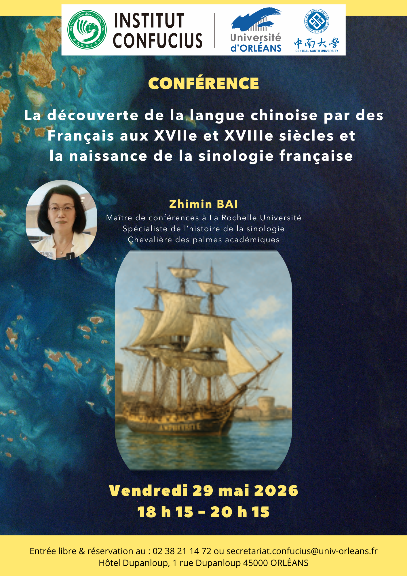 Conférence le vendredi 29 mai 2026, 18 h 15 - 20 h 15, Zhimin BAI