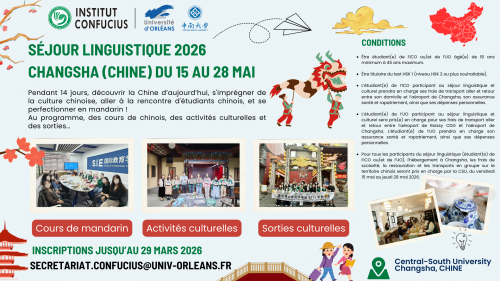 Séjour linguistique 2026  Changsha (Chine) du 15 au 28 mai
