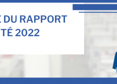 Texte "Mise en ligne du rapport d'activité 2022", à droite, icone d'une personne sur un siège avec des documents.