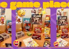 Texte The Game Place avec 3 photos des jeux sur la table de la BU