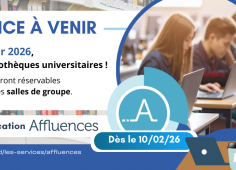 Reprise du texte de l'actu, logo Affluences, photo d'étudiants devant des PC