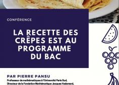 Affiche conférence pâte à crêpes au programme du BAC (fruits, cadre bleu avec texte de présentation)