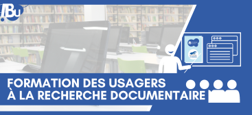 Formation des usagers à la recherche documentaire, photo d'une bibliothèque en fond