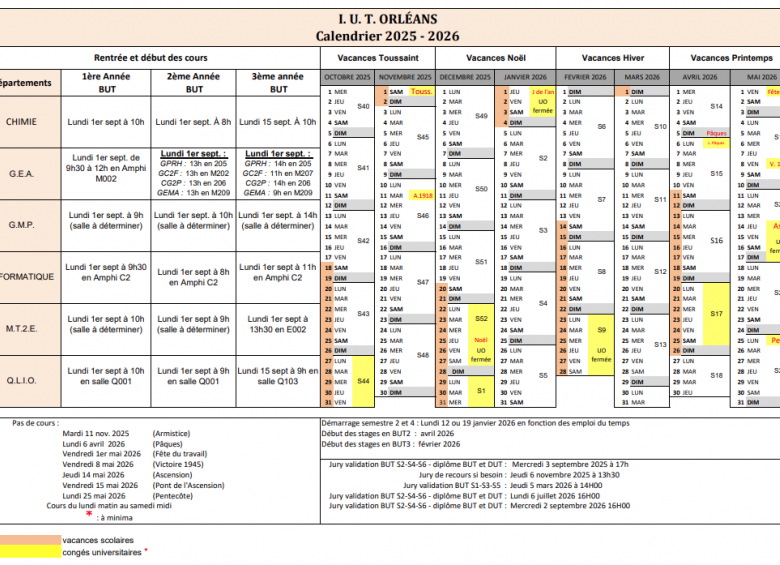 Calendrier de rentrée Septembre 2025