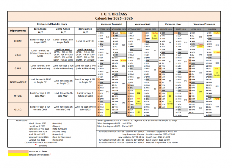 Calendrier de rentrée Septembre 2025