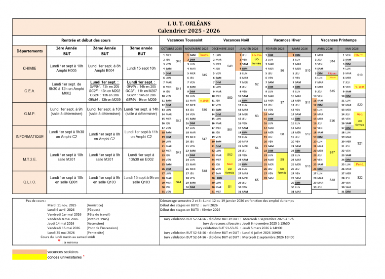 Calendrier de rentrée Septembre 2025