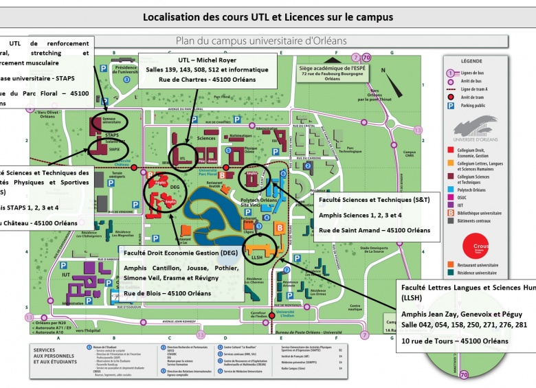 plan de localisation des facultés sur le campus