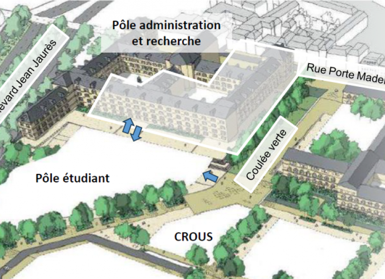 Plan des voies d'accès aux bâtiments du campus en centre-ville d'Orléans