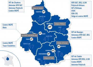 carte sites universitaires université Orléans