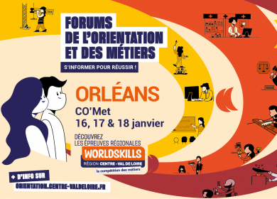 Affiche pour le forum de l'orientation et des métiers à CO'Met les 16, 17 et 18 janvier. Le Département de la Formation Médicale sera présent le 17 janvier après-midi et le 18 janvier toute la journée