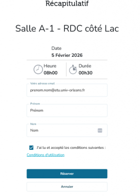 Capture d'écran du formulaire de réservation.